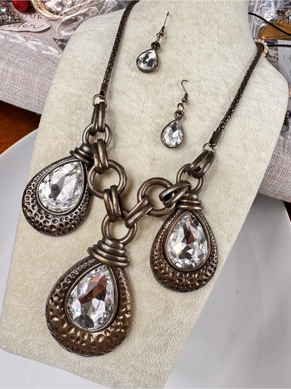 Statement Teardrop Crystal Pendant Necklace and Earring Set